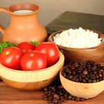 tomatoes, coffee beans, rice and a history book