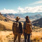 two backpackers in the middle of nowhere looking at incredible landscapes