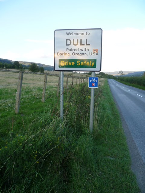 Welcome to Dull, Scotland road sign