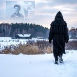 historical scene showing a mysterious lone monk Tsar Alexander I