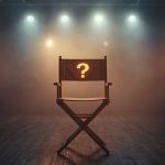 A cinematic director's chair shrouded in dramatic lighting, symbolizing alternate movie casting choices and what could have been.